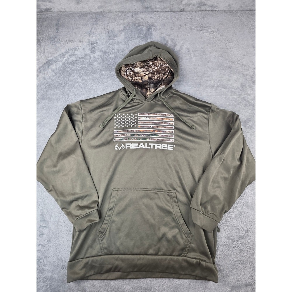 Realtree Staghorn Outfitters Green Camo American Flag Hoodie Pullover Mens Large